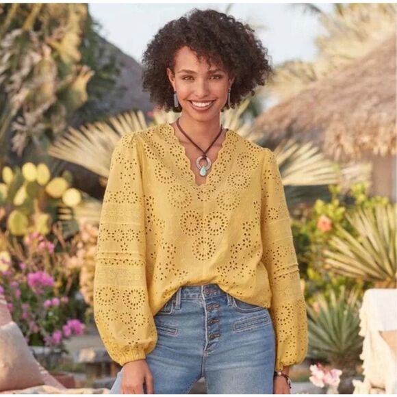 Sundance Yellow Eyelet Blouse - Picture 1 of 6